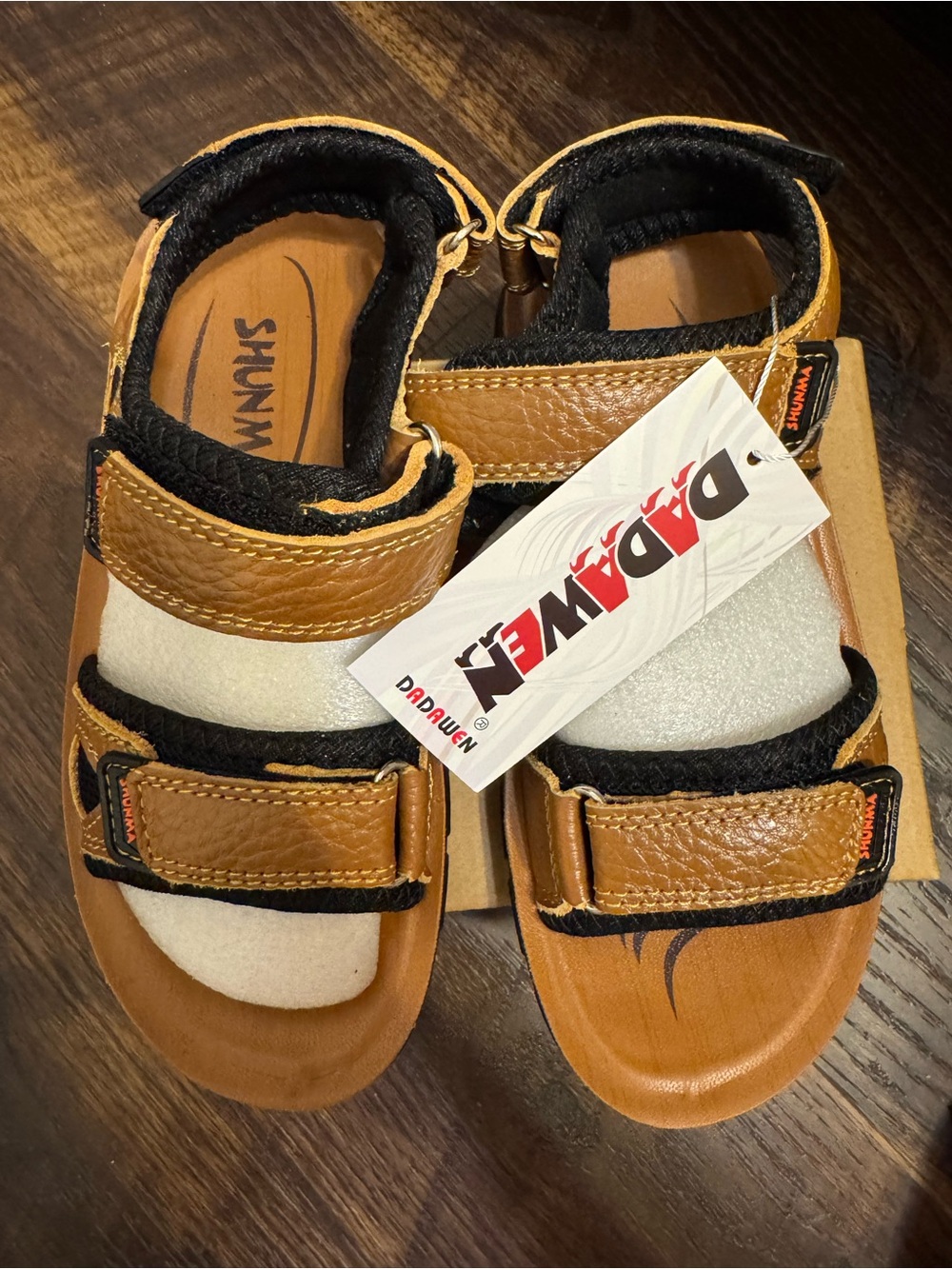 DADAWEN Kids Tan Brown Leather Sandals – Little Boy Size 1 (EU 32)